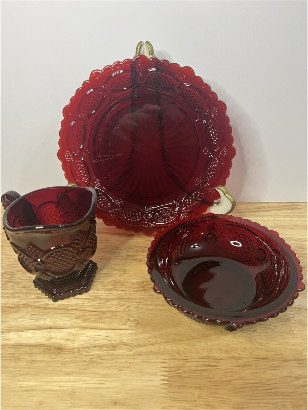 Avon Cape Cod Ruby Red Glassware Mixed Lot 3 Pieces, Pitcher, Holiday Cranberry